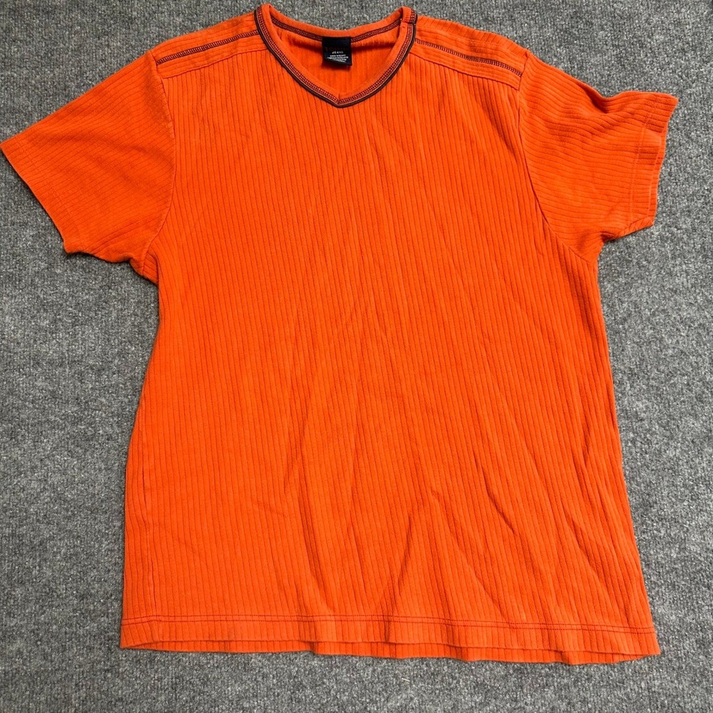 Tommy Jeans Shirt Mens Size M Orange Ribbed Cotton V-Neck Short Sleeve Casual